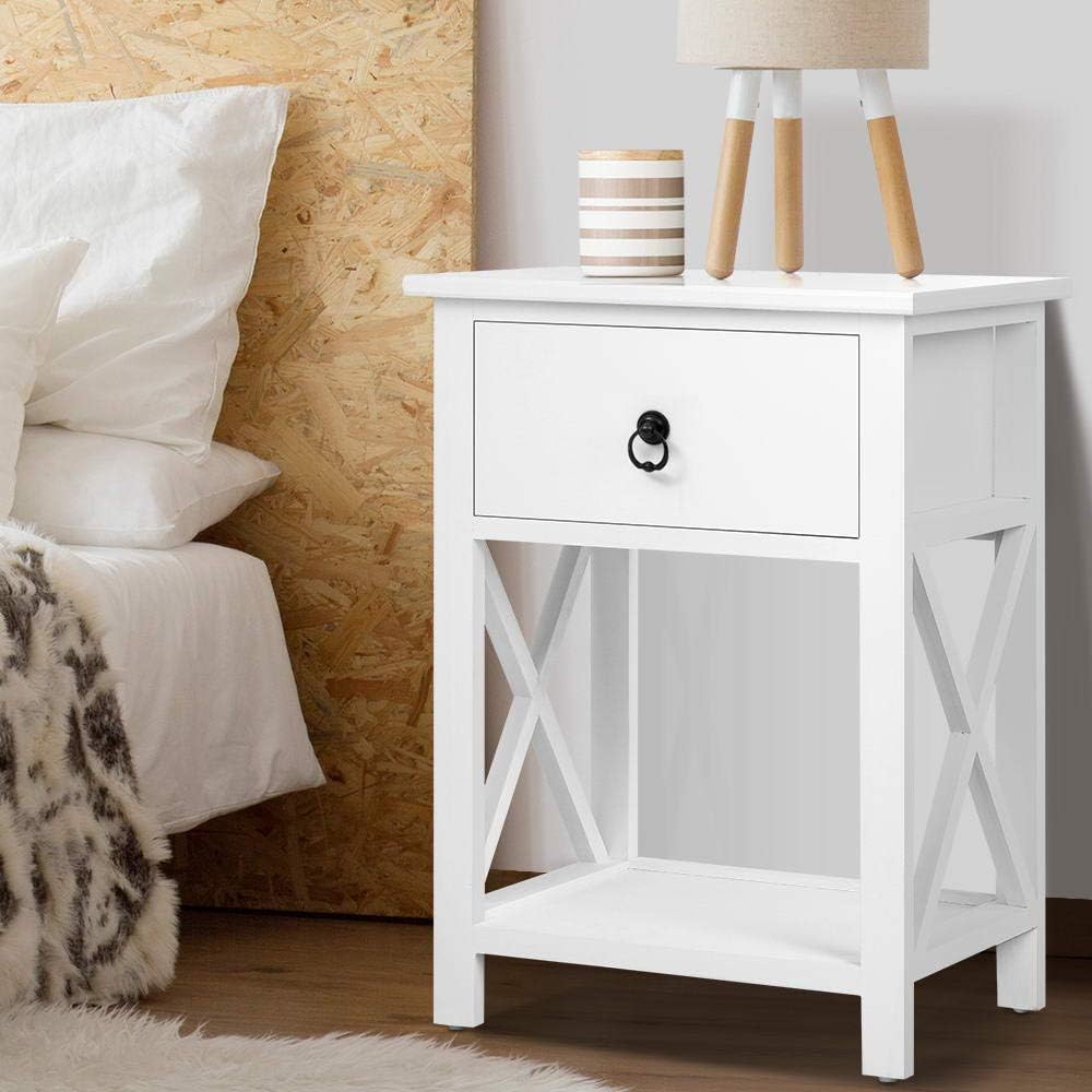 Bedside Table Set of 2 Wooden Bed Side Tables Storage Small Narrow Desk Chest Drawers, with Drawer and Storage Layer, No Assembly Required