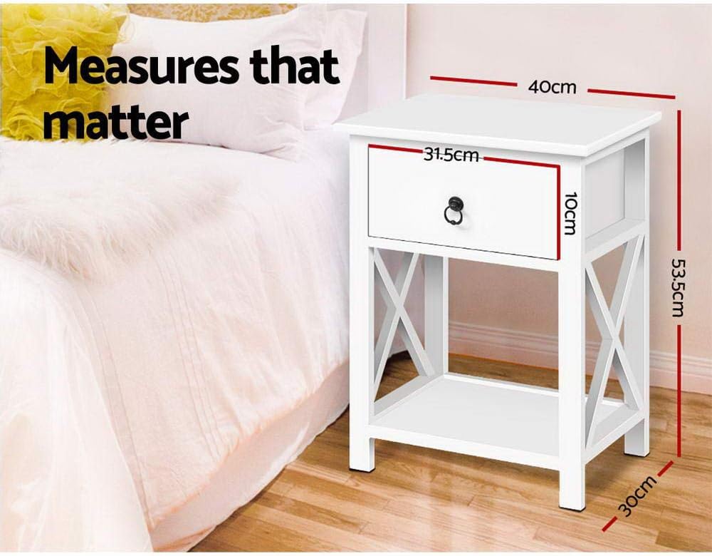 Bedside Table Set of 2 Wooden Bed Side Tables Storage Small Narrow Desk Chest Drawers, with Drawer and Storage Layer, No Assembly Required