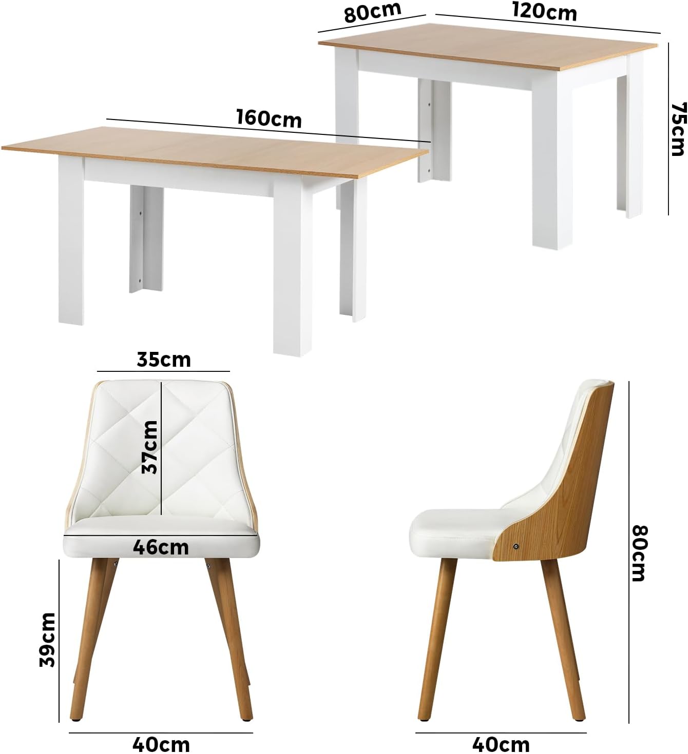 Dining Table and Chair Set with Wooden Frame 6Pcs Dining Chair with Pu Leather Cover