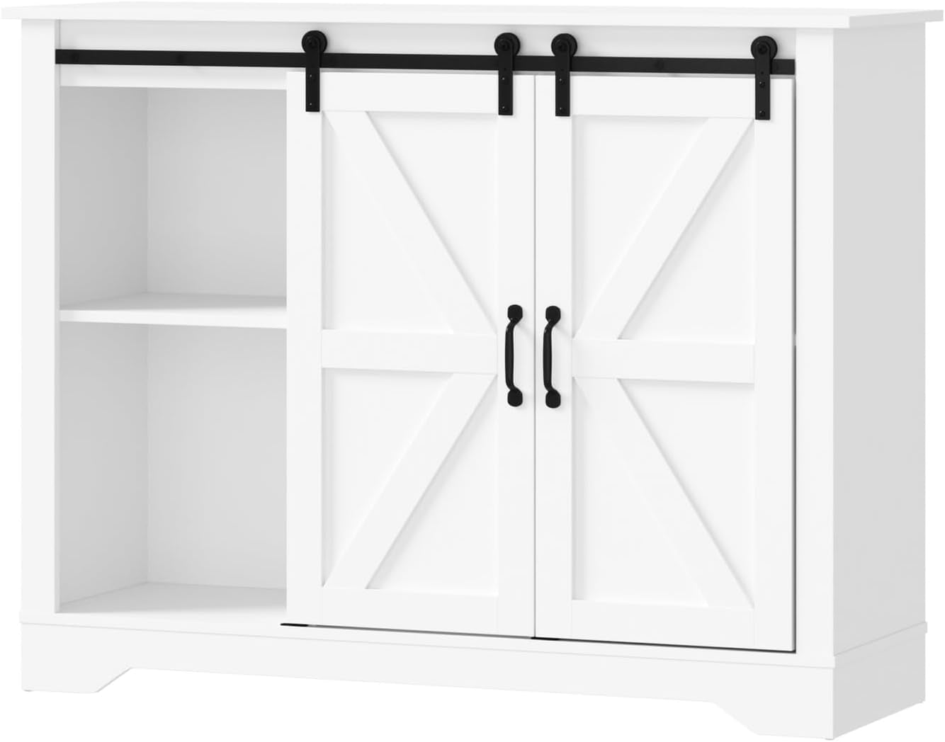 Sideboard Buffet Cabinet with Two Silding Doors Cup Holder and Wine Rack Storage Cabinet Cupboard Organizer for Home Kitchen Entryway White