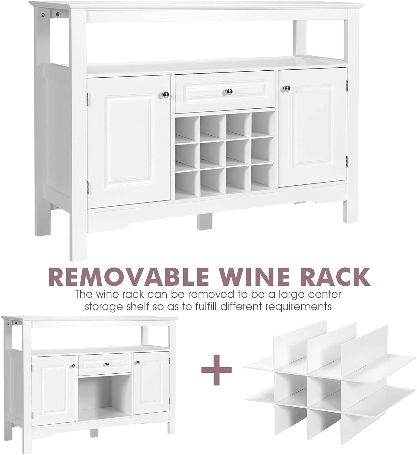 Wood Wine Cabinet, Sideboard Buffet (White)