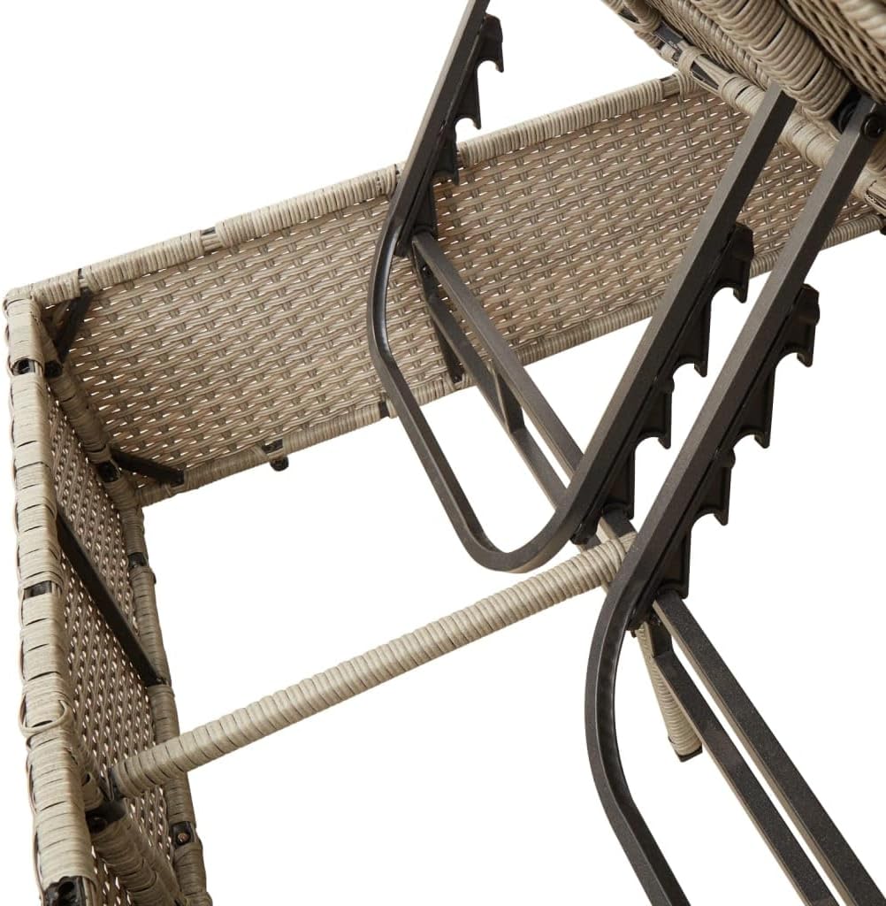 Double Sun Lounger with Roof and Curtains, Light Grey Poly Rattan Outdoor Lounge Chair, Adjustable Backrest, Uv-Resistant Patio Chaise Lounge with Cushions