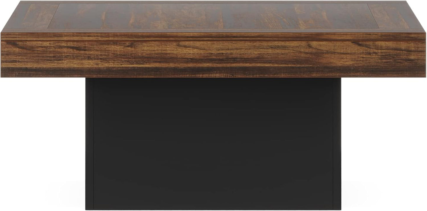 Coffee Table Square LED Coffee Table Engineered Wood Low Coffee Table for Living Room (Rustic Brown+Black)