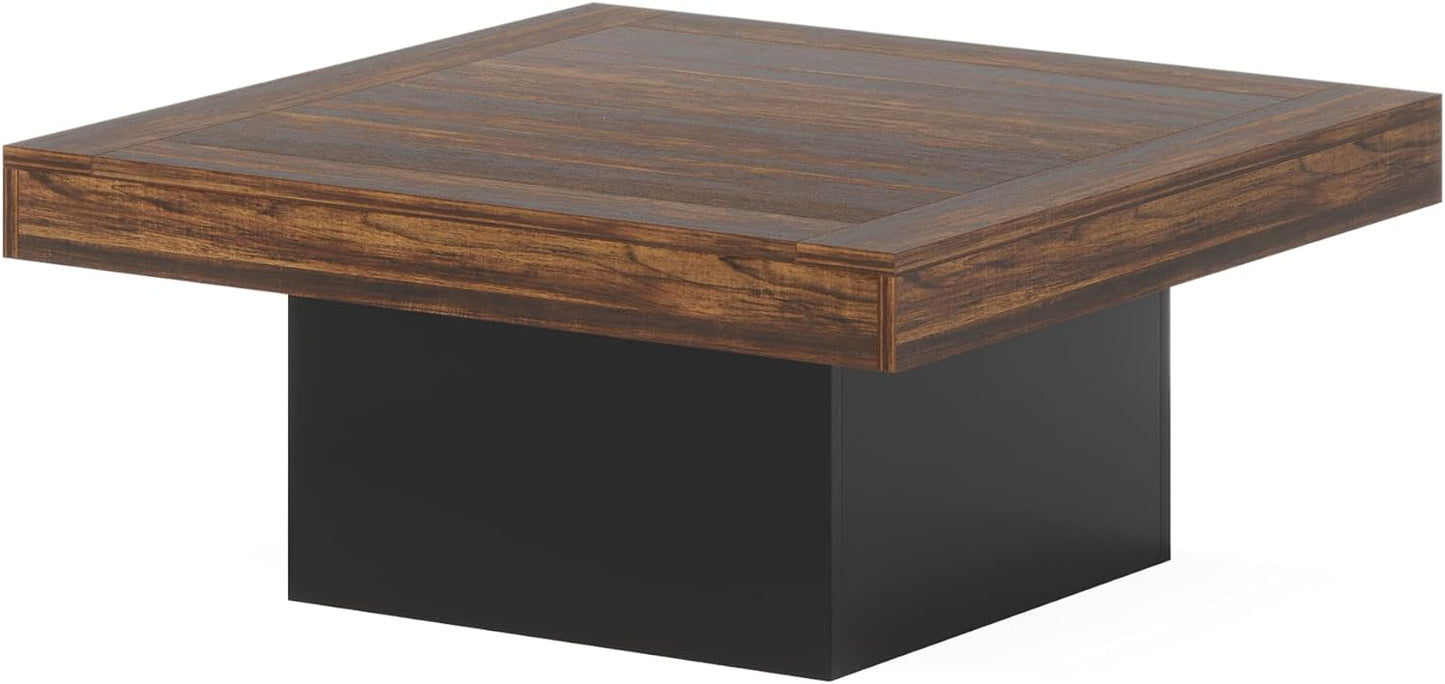 Coffee Table Square LED Coffee Table Engineered Wood Low Coffee Table for Living Room (Rustic Brown+Black)