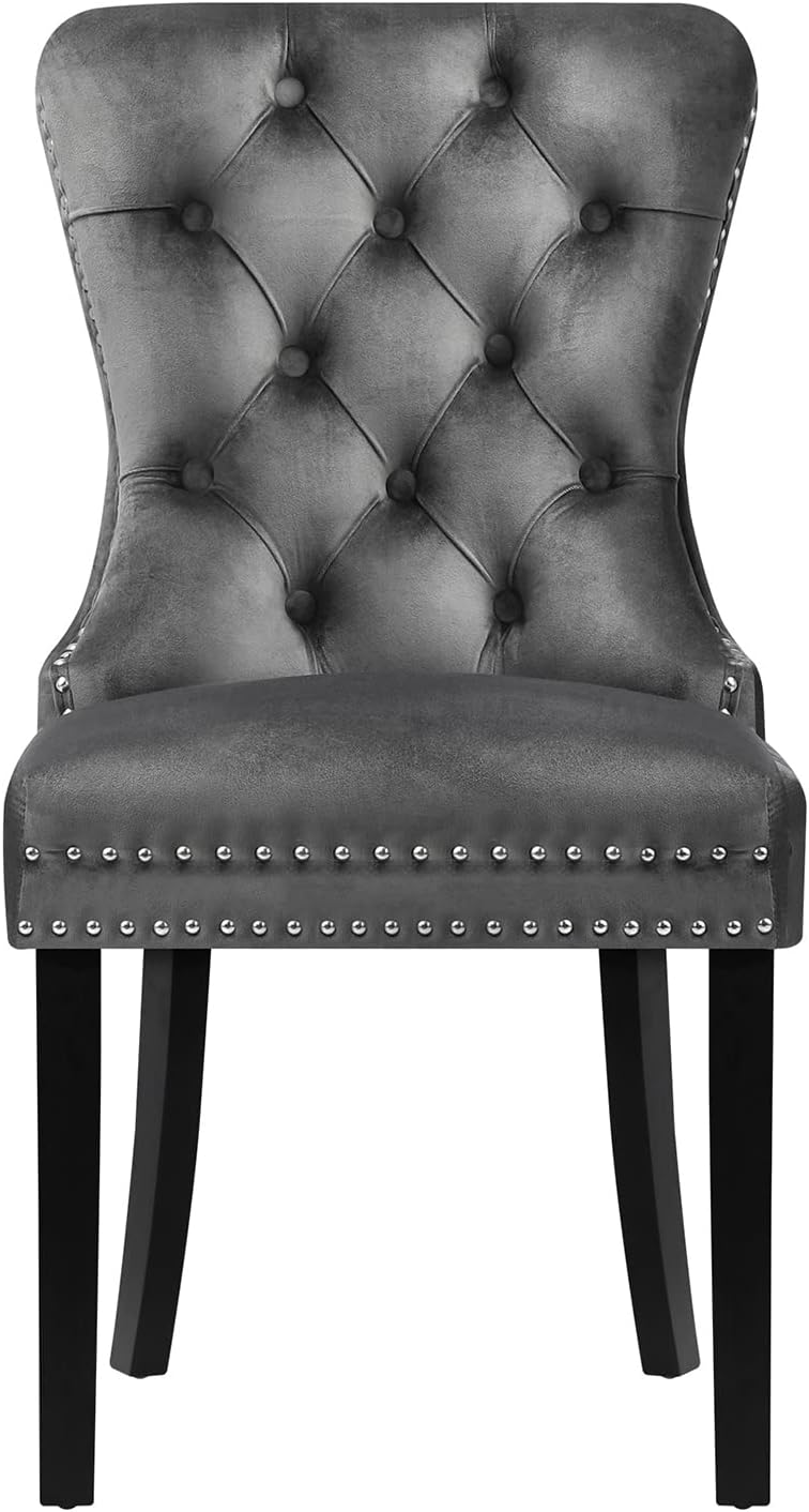 Velert Dining Chair with Wooden Frame and French Tufted X2 Grey