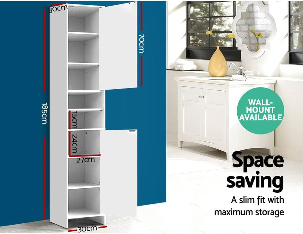 Bathroom Storage Cabinet, 185Cm Tall Adjustable Cupboard Side Table Corner Shelf