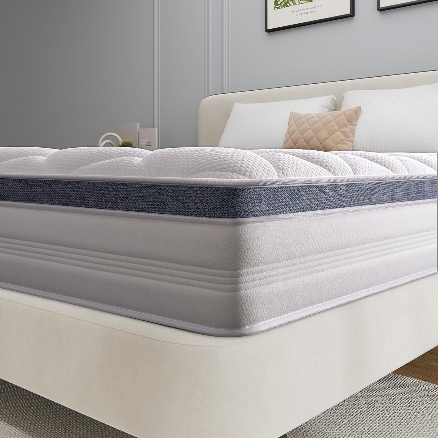 30Cm Thickness Double Mattress,Twolike Firm Foam Topper Innerspring Spring System, with 5-Zone Pocket Spring System and Breathable, Mattress in a Box