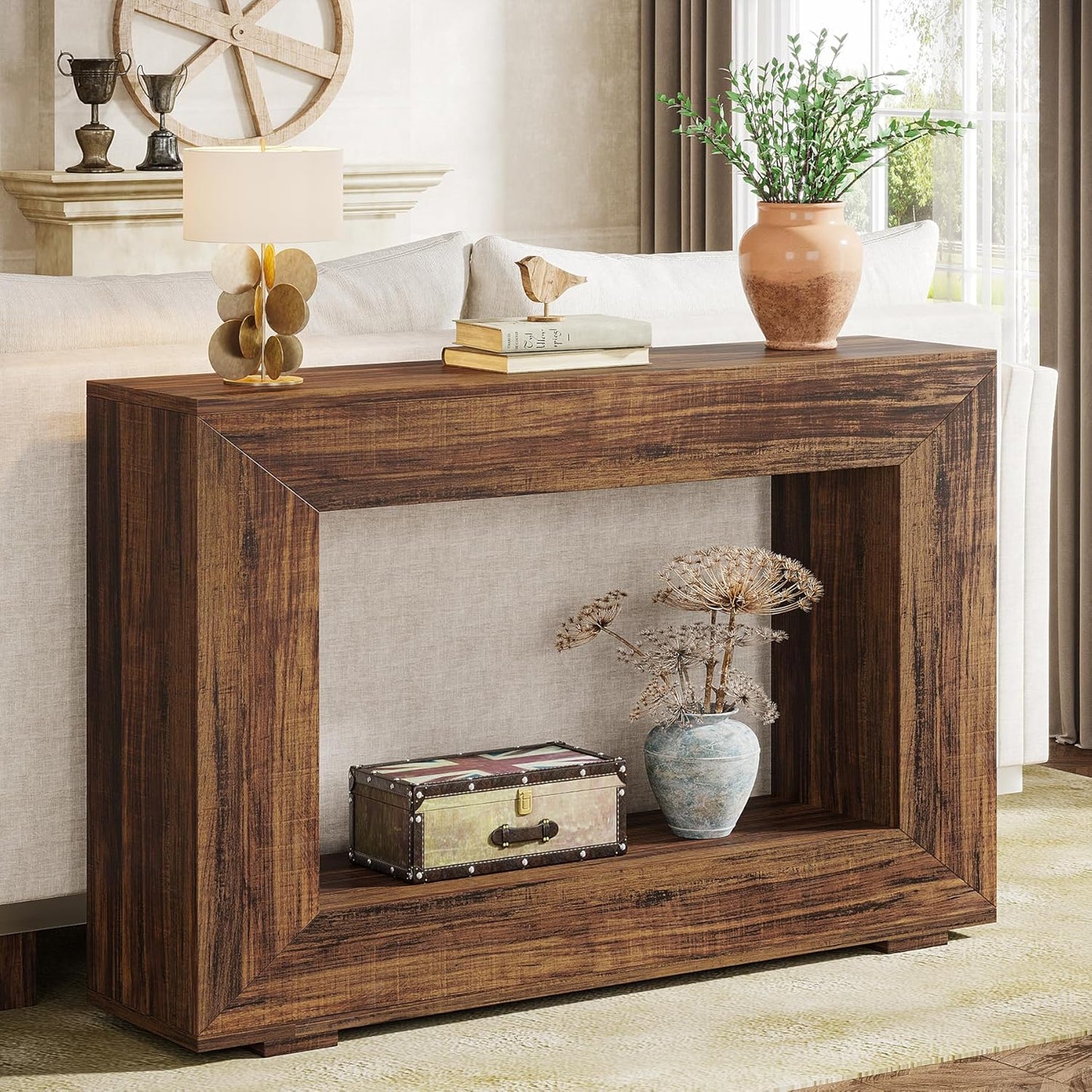 Farmhouse Console Table, 120Cm Entryway Console Table with Storage, Industrial Hallway Accent Table for Living Room, Entrance