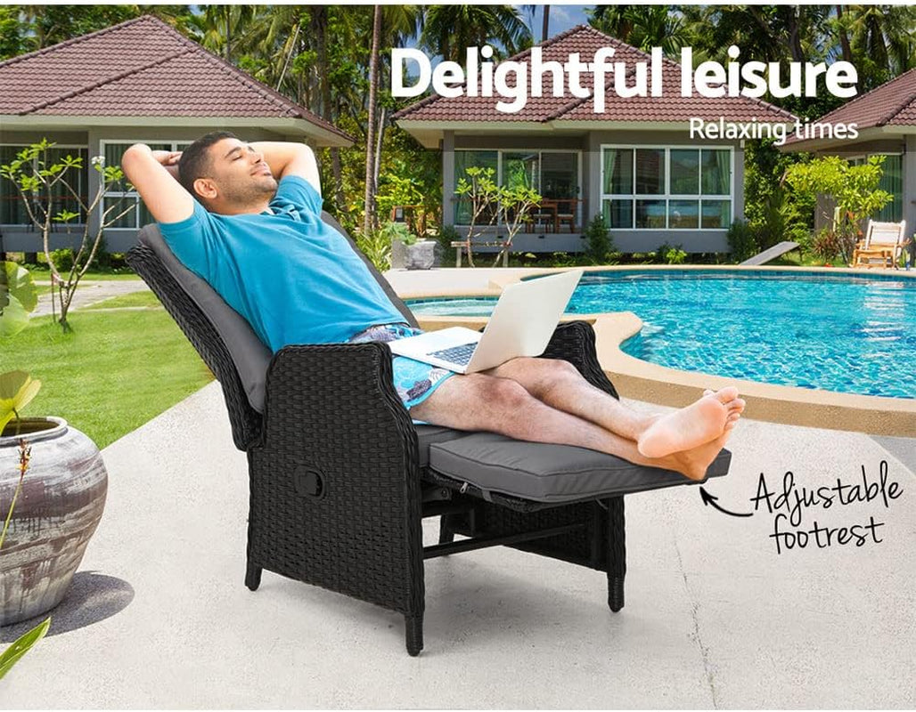 Gardeon Recliner Chair Sun Lounge Setting Outdoor Furniture Patio Wicker Sofa
