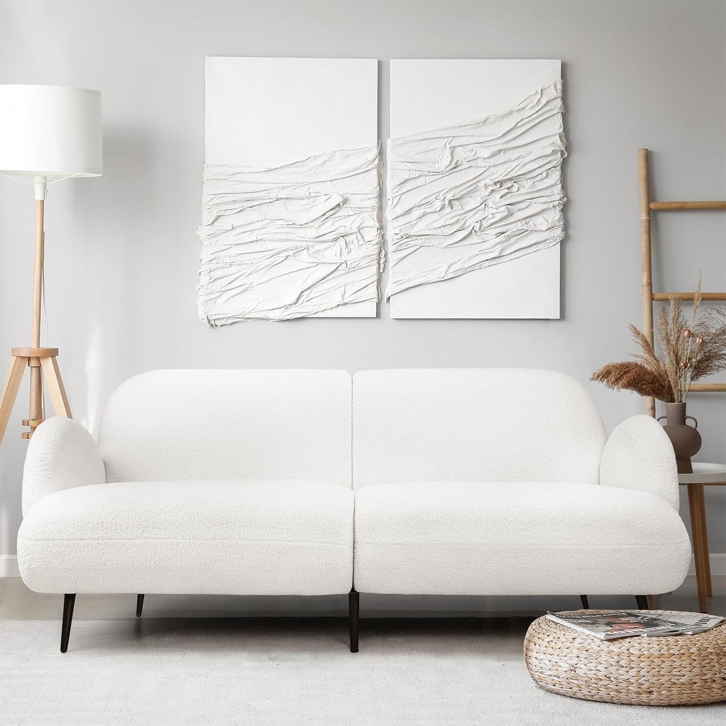 3 Seater Sofa, Soft Upholstered Boucle Sherpa Fabric Loveseat Sofa Couch, Comfy Recliner Sofa Lounge, Spare Bed for Guest Room, Living Room, Office, Studio, Load up to 250Kg (188Cm, White)