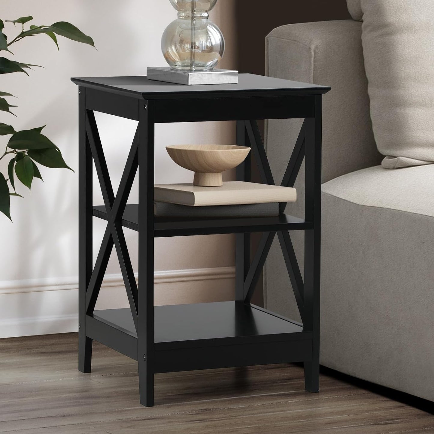 Oikiture End Table with 3-Tier Shelf Sofa Side Table Coffee beside Table White
