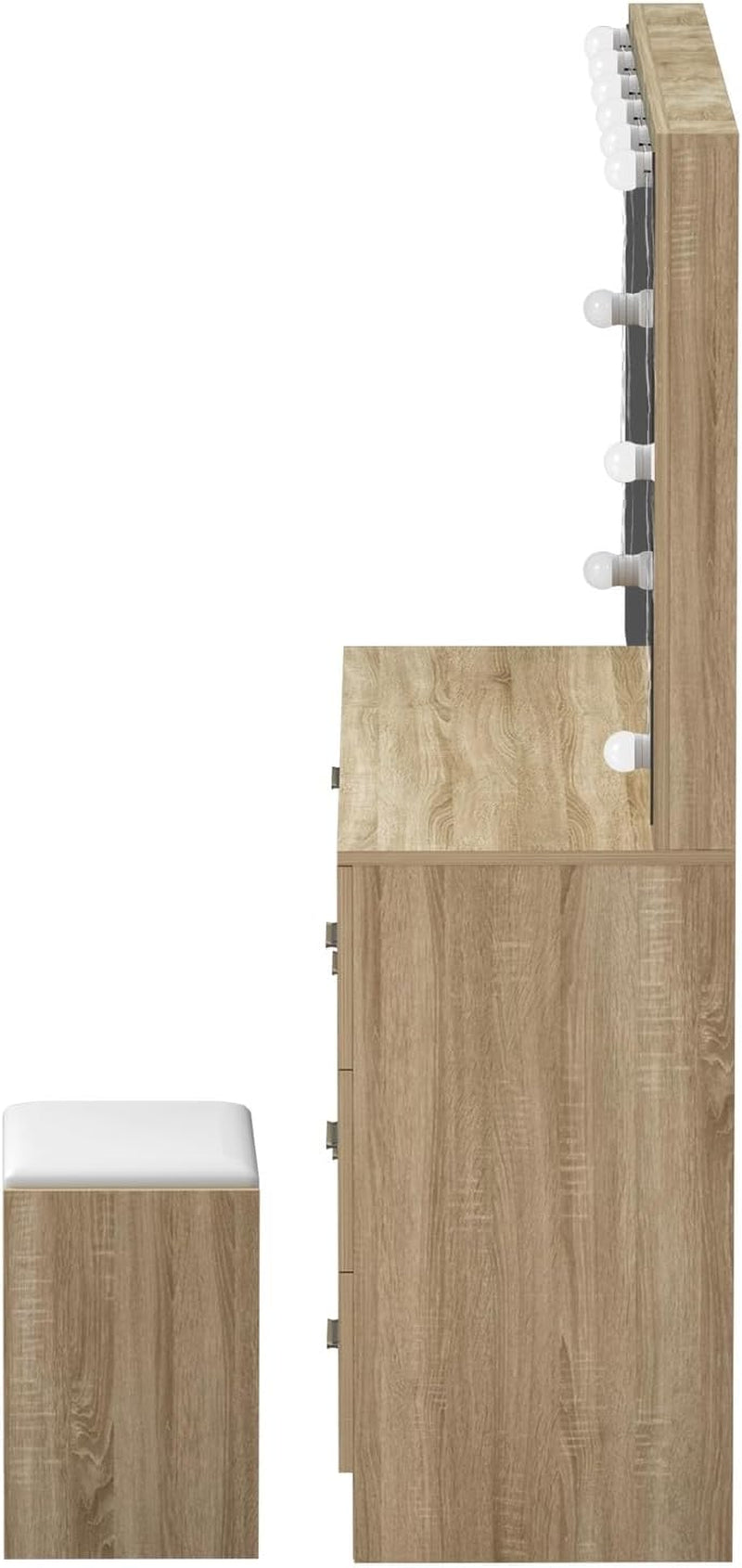 Dressing Table with Extra Biggest Mirror 113Cm Makeup Mirror Vanity Desk with 7 Storage Drawers and Stool Wood