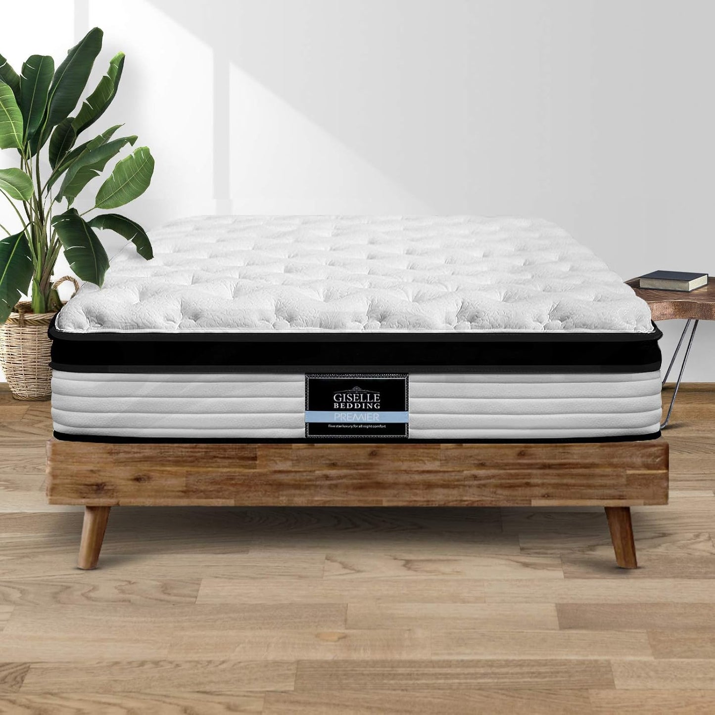King Size Bed Foam Mattresses 31Cm Thickness, with 5-Zone Pocket Spring System and Breathable Euro Top, 5Yrs Warranty, Medium Firm, White + Black with Vacuum Packed