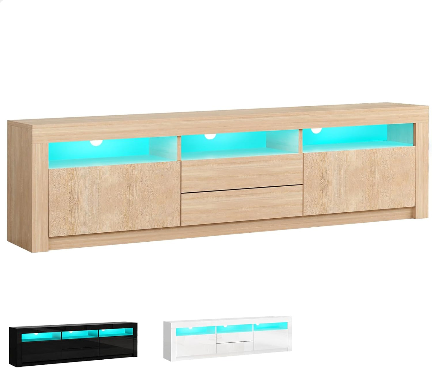 ALFORDSON LED Light TV Cabinet Stand with Storage Cabinet, Shelves and Drawers, Entertainment Unit with Shelves & 2 Drawers, RGB Minimalist Design Multimedia Centres,180X35X60Cm, Black