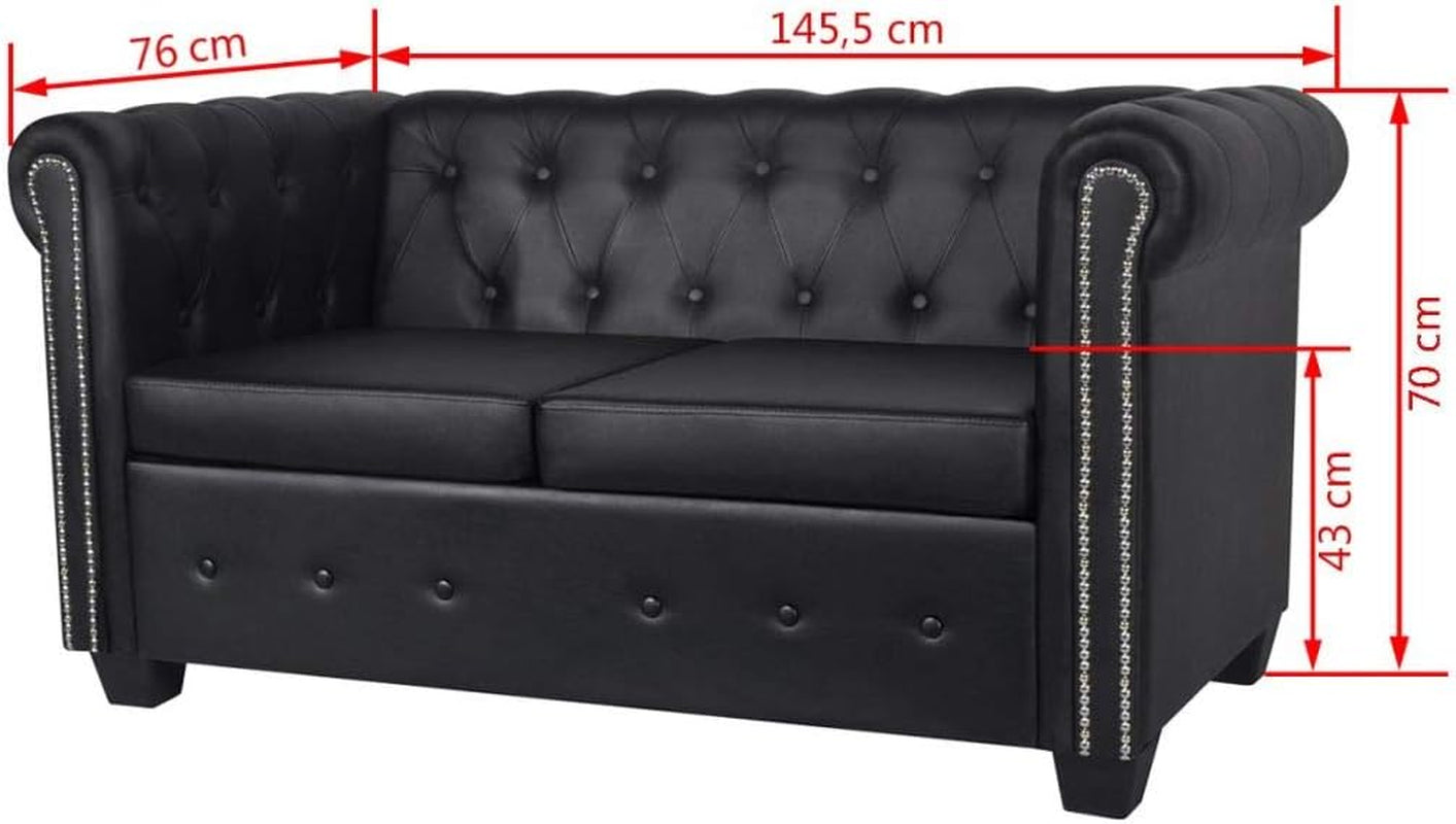 Artificial Leather Chesterfield Sofa with Studded Decorate and Arms, Wooden Frame 2-Seater Sofa Modern Thickly Padded Seat Furniture for Home Living Room Office 57.3" X 29.9" X 27.6"