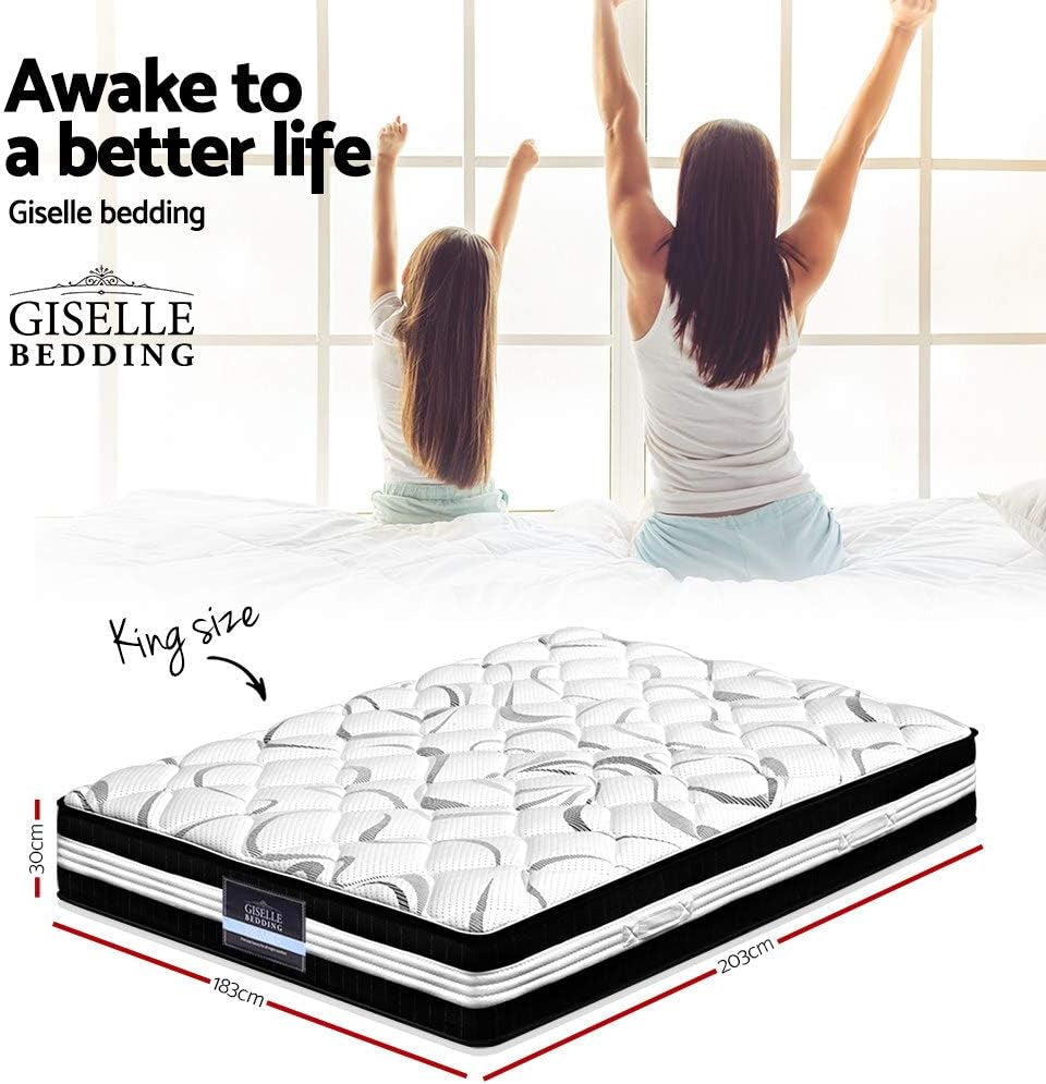 Giselle Bedding King Mattress Bed Foam Mattresses 30Cm Thickness, with 5-Zone Pocket Spring System and Breathable Euro Top, 5Yrs Warranty, Medium Firm, White with Vacuum Packed