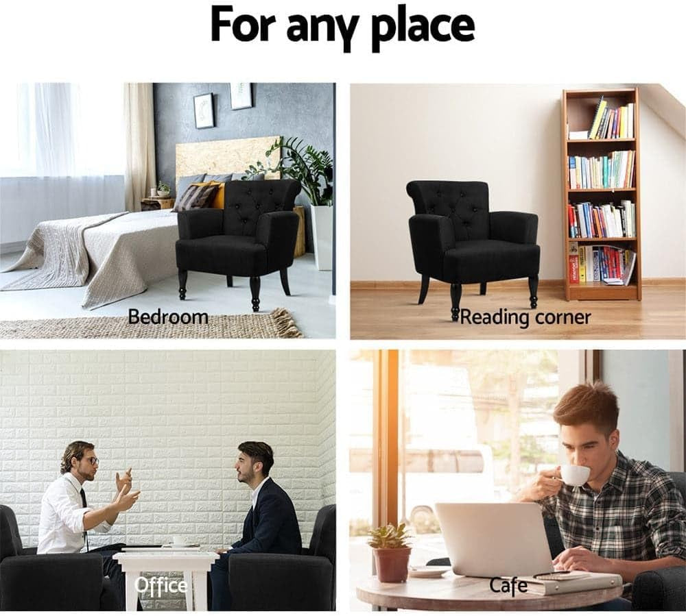 Armchair Black Wingback Recliner Lounge Dining Chairs Sofa Nursing Seat Occasional Reading Seating Home Living Room Bedroom Furniture, Polyester, Armchairs in 44Cm Height