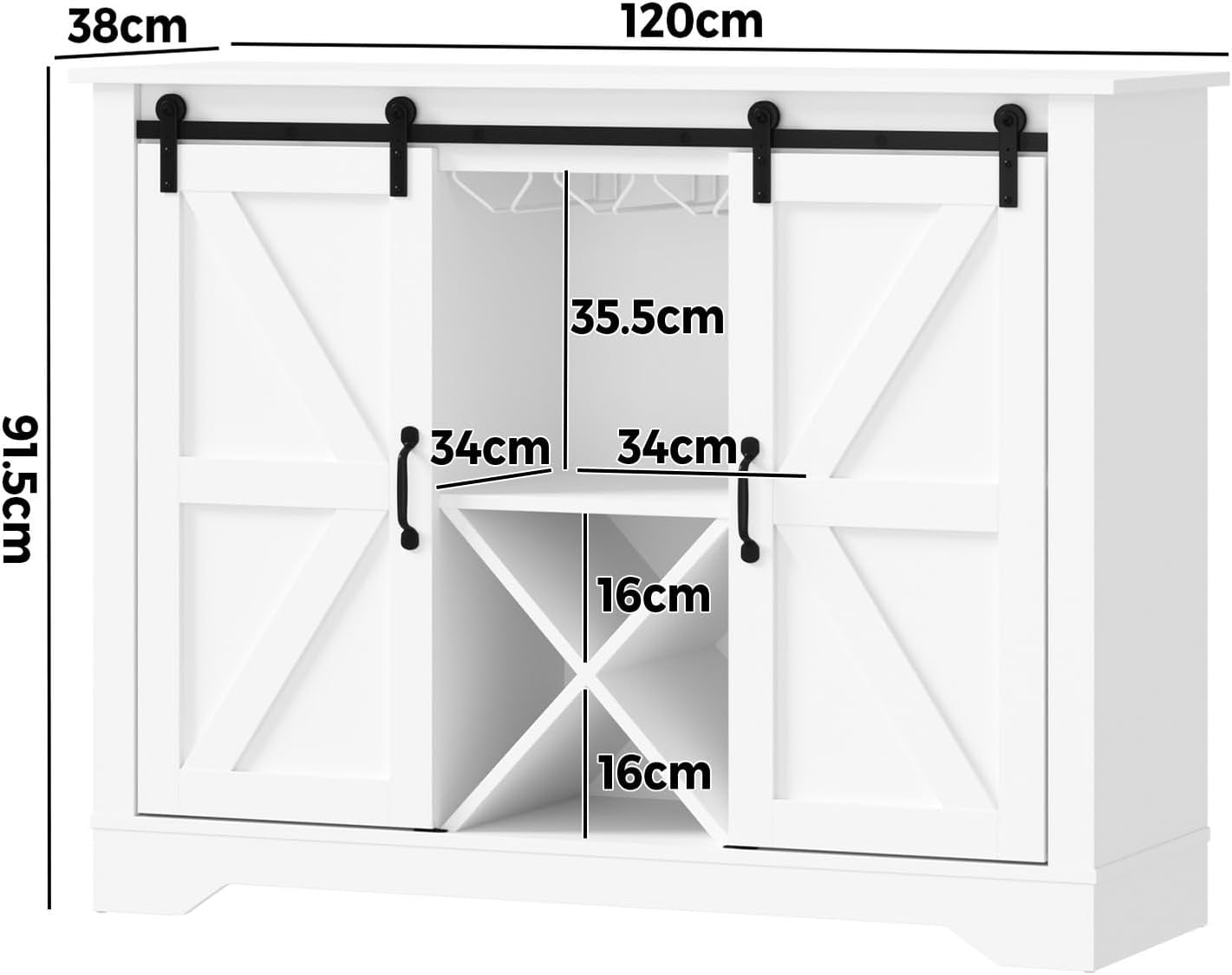 Sideboard Buffet Cabinet with Two Silding Doors Cup Holder and Wine Rack Storage Cabinet Cupboard Organizer for Home Kitchen Entryway White