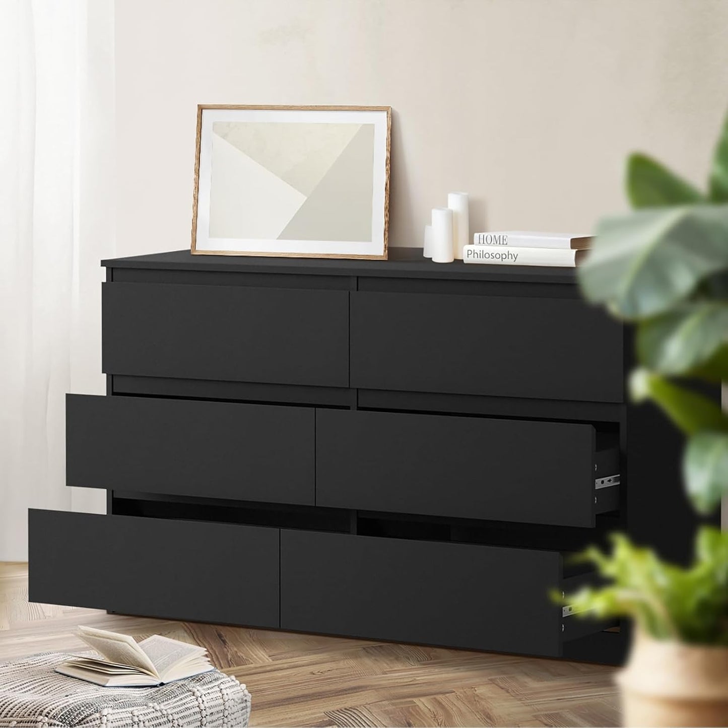 Chest of Drawers with 6 Drawers Bedroom Dresser Black