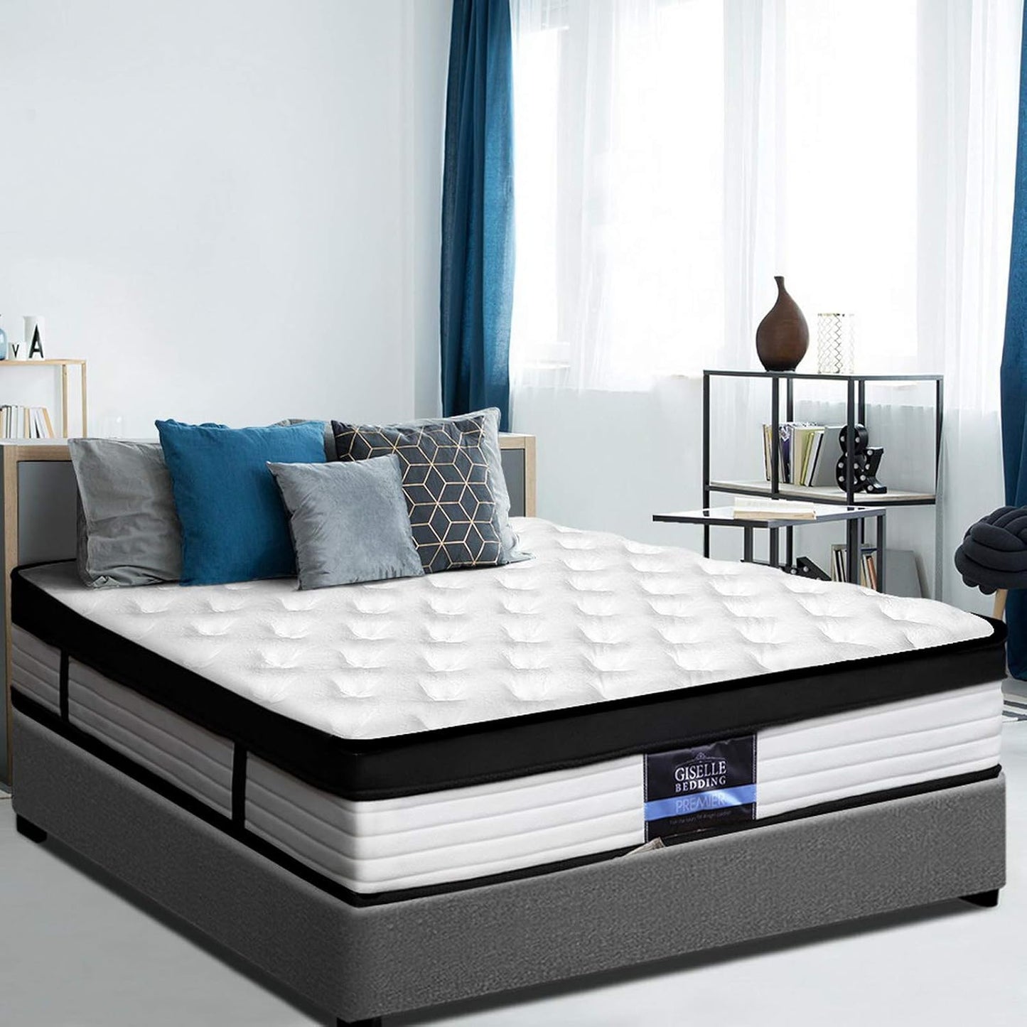 King Size Bed Foam Mattresses 31Cm Thickness, with 5-Zone Pocket Spring System and Breathable Euro Top, 5Yrs Warranty, Medium Firm, White + Black with Vacuum Packed