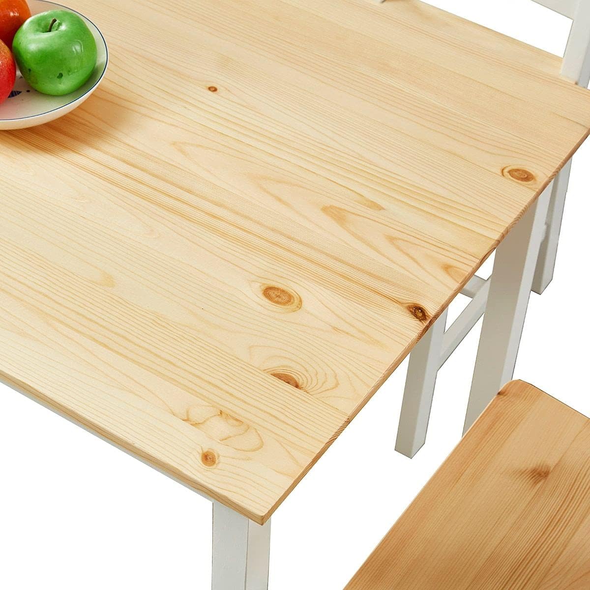 Wooden Dining Table Rectangular and 4 Chairs 5-Piece Wood Kitchen Furniture Set Dining Room Oak & White