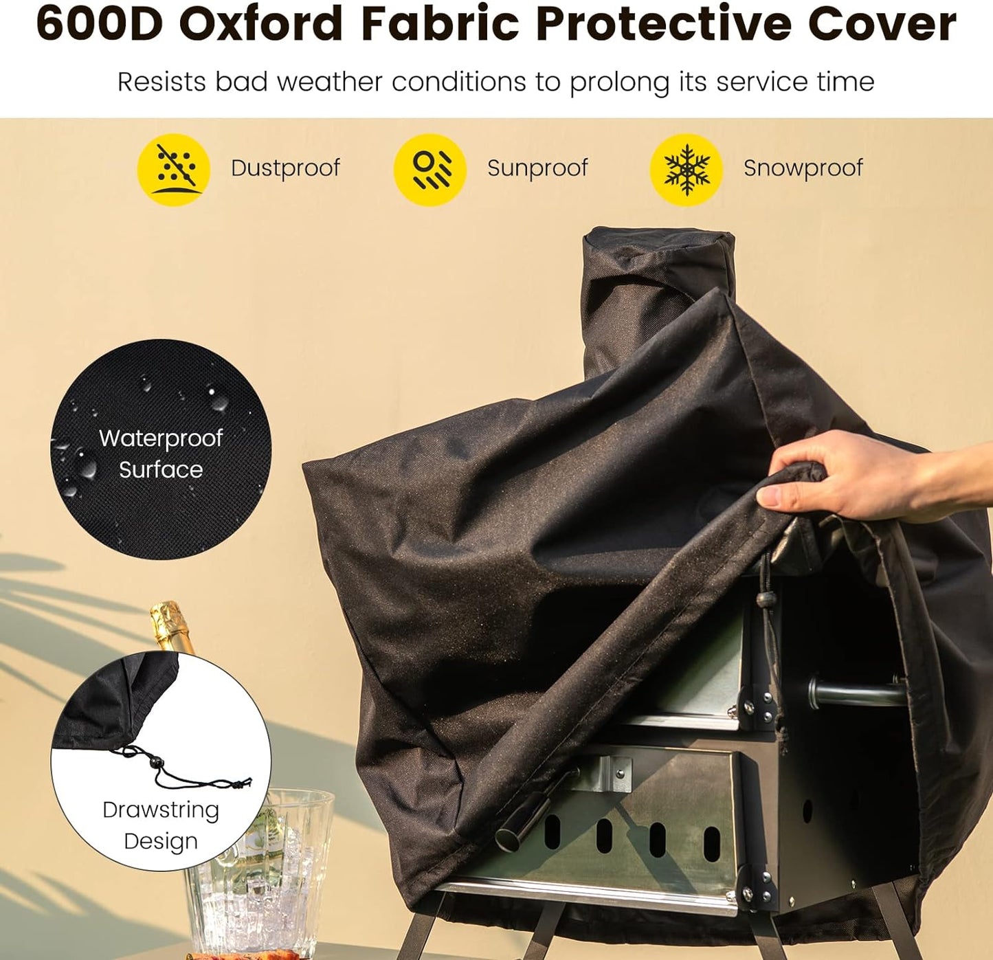 Portable Pizza Oven, Multi-Fuel Outdoor Pizza Maker W/Folding Legs & Portable Handles, 2-Tier Design, Adjustable Air Vents, Wood Fired Pizza Stove W/Pizza Stone, Pizza Peel, Waterproof Cover