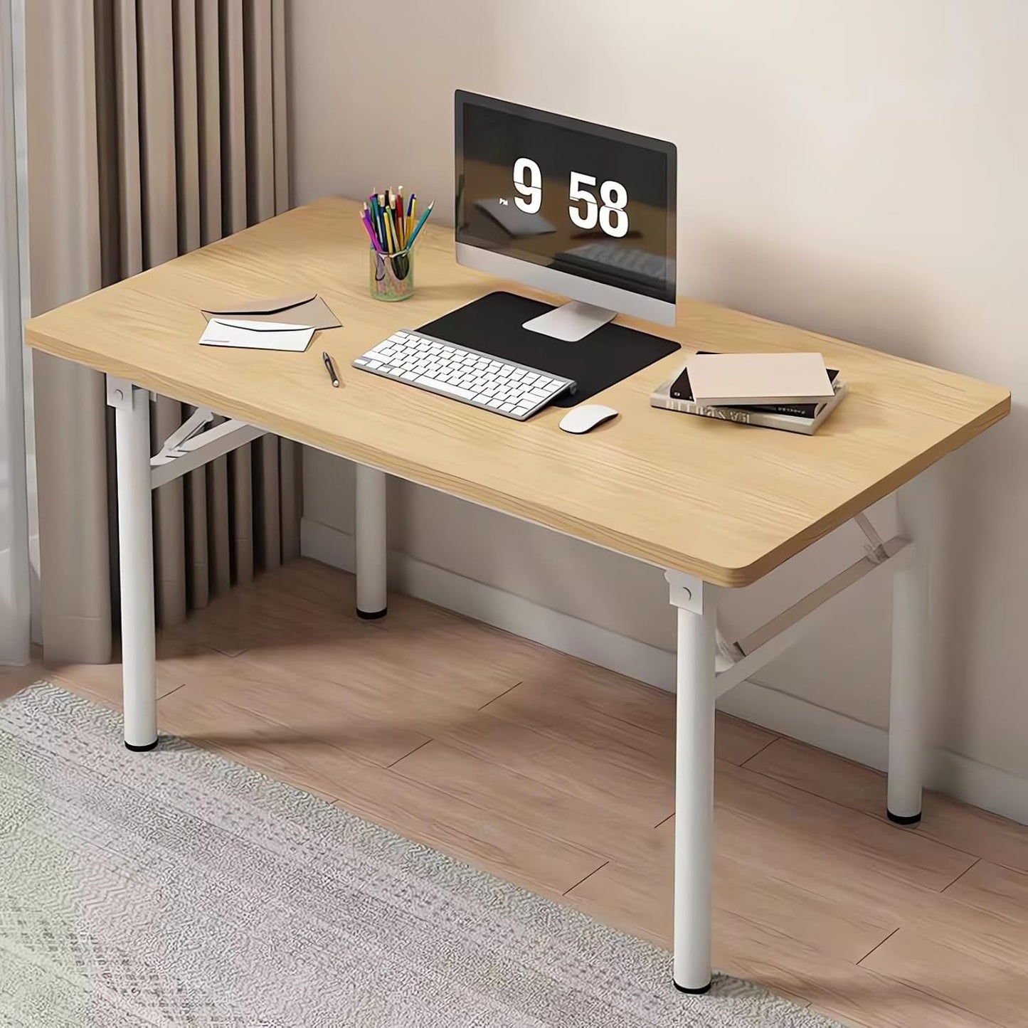 Home Office Desk, Computer Desk, Office Table, Wood Dormitory Study Desk A52 (A White, 80X40X75CM)