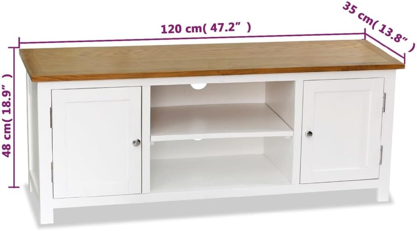 Vidaxl Solid Oak Wood & Pinewood TV Cabinet - Two-Tone Design, Ample Storage Space for Multimedia Appliances, with Cable Outlets, Requires Assembly