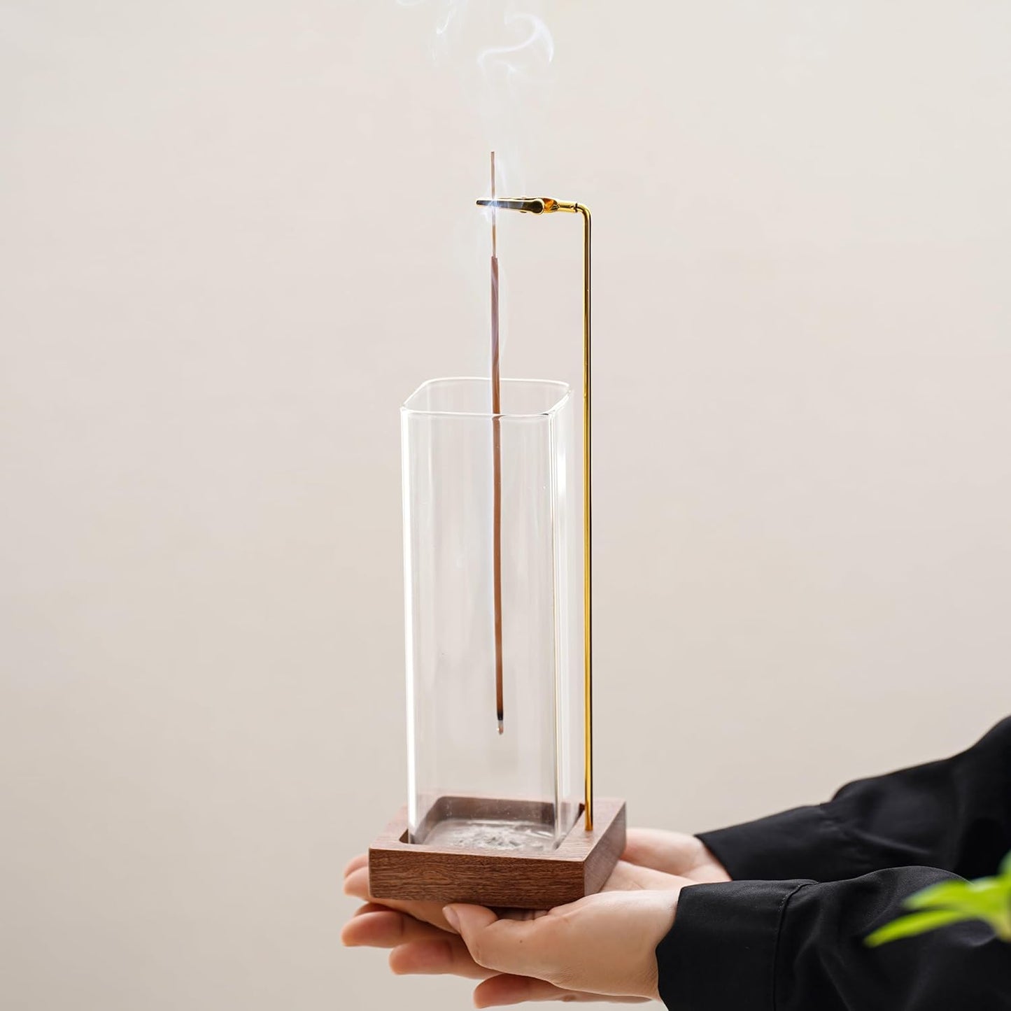 CEREMONY Incense Holder๏ผWood Incense Holder for Sticks with Glass Ash Catcher๏ผIncense Burner for Meditation Yoga Spa Room Decor