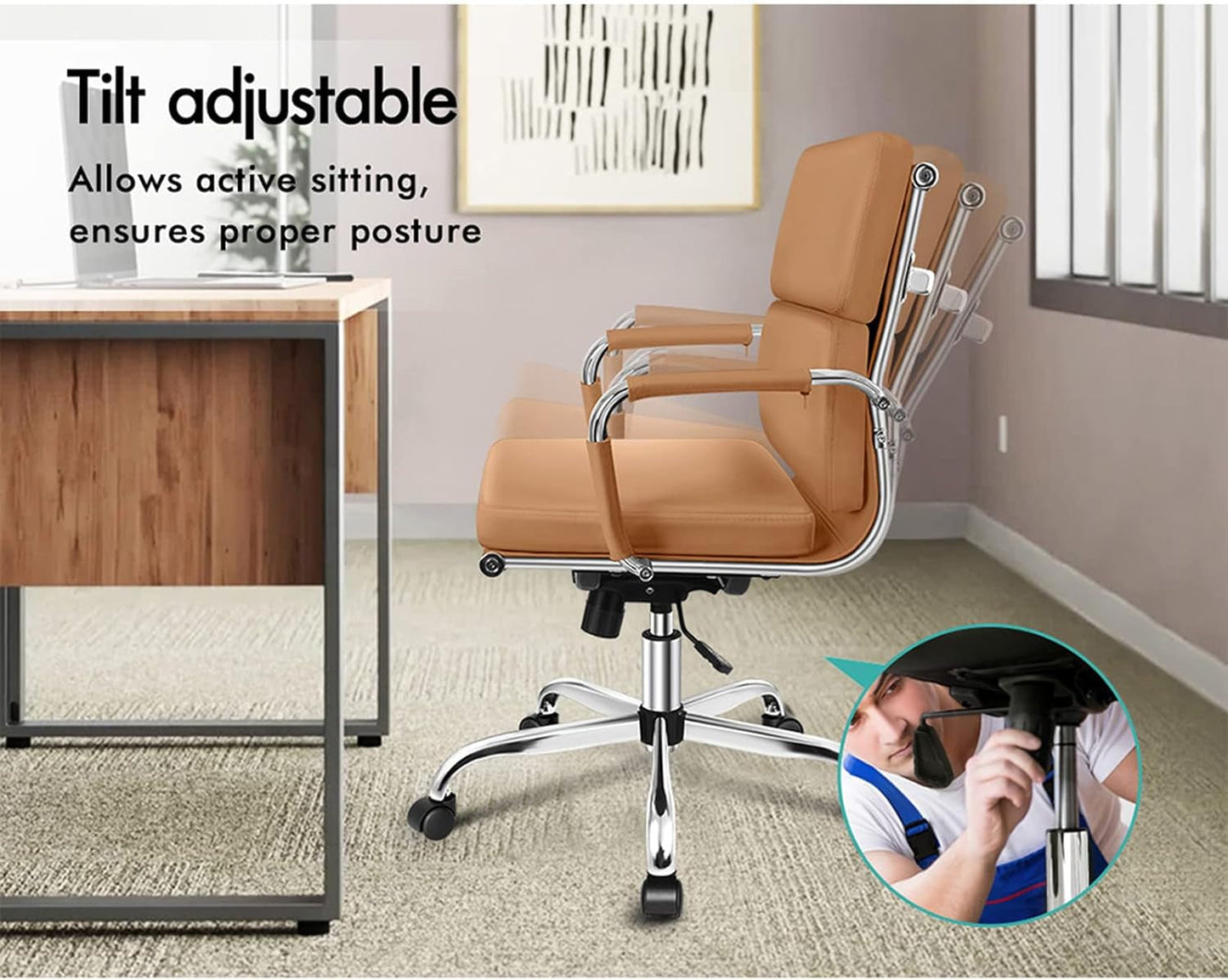 ALFORDSON Office Chair with Height Adjustable SGS Listed Gas Lift, PU Leather Home Ergonomic Desk Chair with Removable Armrest Cover, Padded Computer Chair for Gaming, Max 150Kg(Mid Back Esmae Brown)