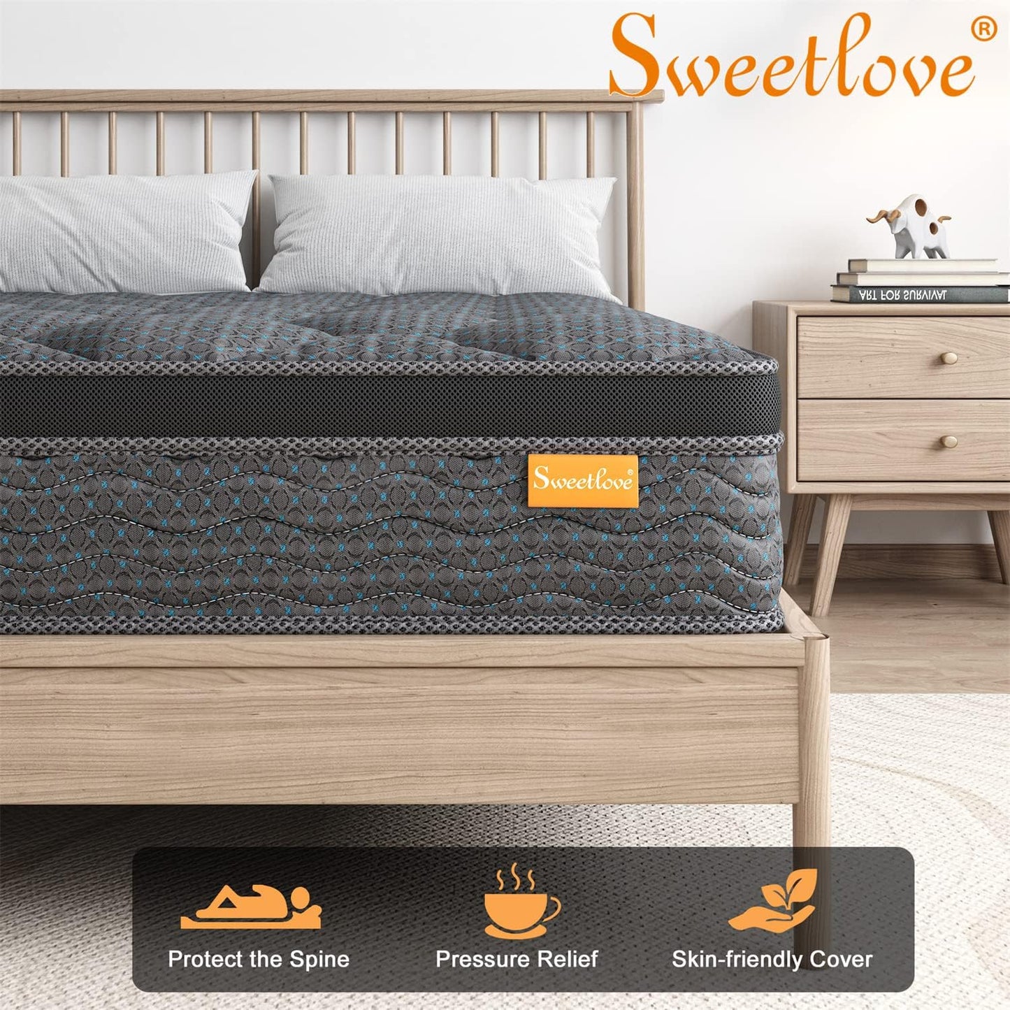 Sweetlove King Single Mattress | Innerspring Hybrid Mattress | High Density Foam Comfort Euro Top with 3D Air Mesh Pain Relief Mattress