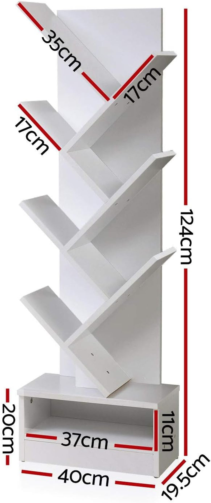 Artiss Bookshelf, 7 Tier Shelf Corner Wall Shelves Display Cabinet Bookcase Storage Rack Home Living Room Bedroom Office Furniture, 15Mm Thick Particle Board White