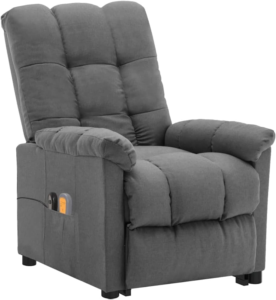 Vidaxl Fabric Massaging Recliner Chair - Light Grey, Flexible Manual Reclining with Electric Stand up Lift Function