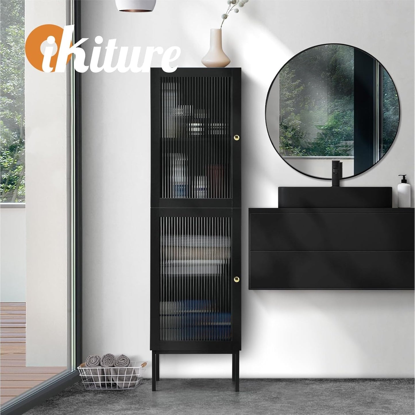 Slim Bathroom Cabinet Tall Storage Cupboard Floor Cabinet