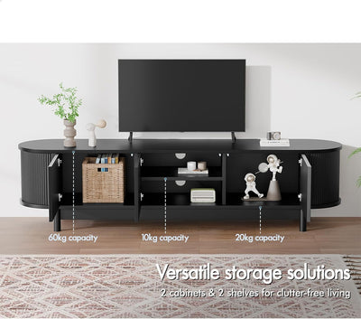 TV Cabinet Stand Black, Handle-Free Modern Furniture Entertainment Unit Stand with 2 Ample Storage Side Cabinets and 2 Middle Shelves for Living Room,160 X 40 X 40Cm in Black