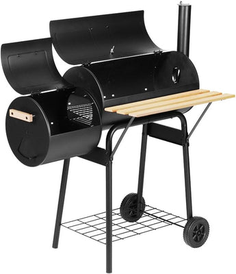 Charcoal BBQ Grill, Smoker Cooking Tool, with Wheels Stainless Steel Rack Black