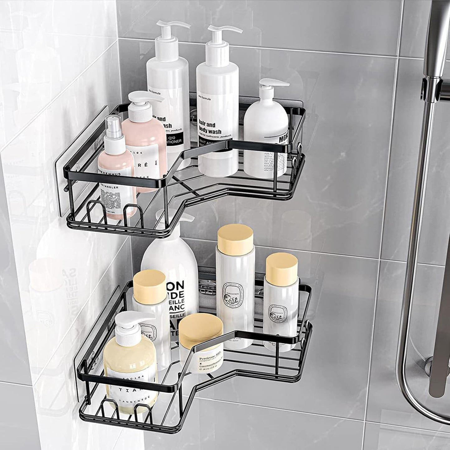 Shower Caddy, 2 Pack Bathroom Shelves+1 Soap Dish,Shower Storage, Adhesive Shower Shelr