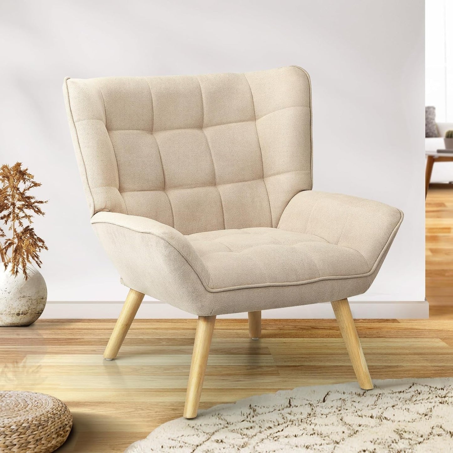 Oikiture Armchair Accent Lounge Chairs Stoolseating Soft Home Office Furniture Stools for Dining Living Room or Bedroom Fabric Upholstered, Blue