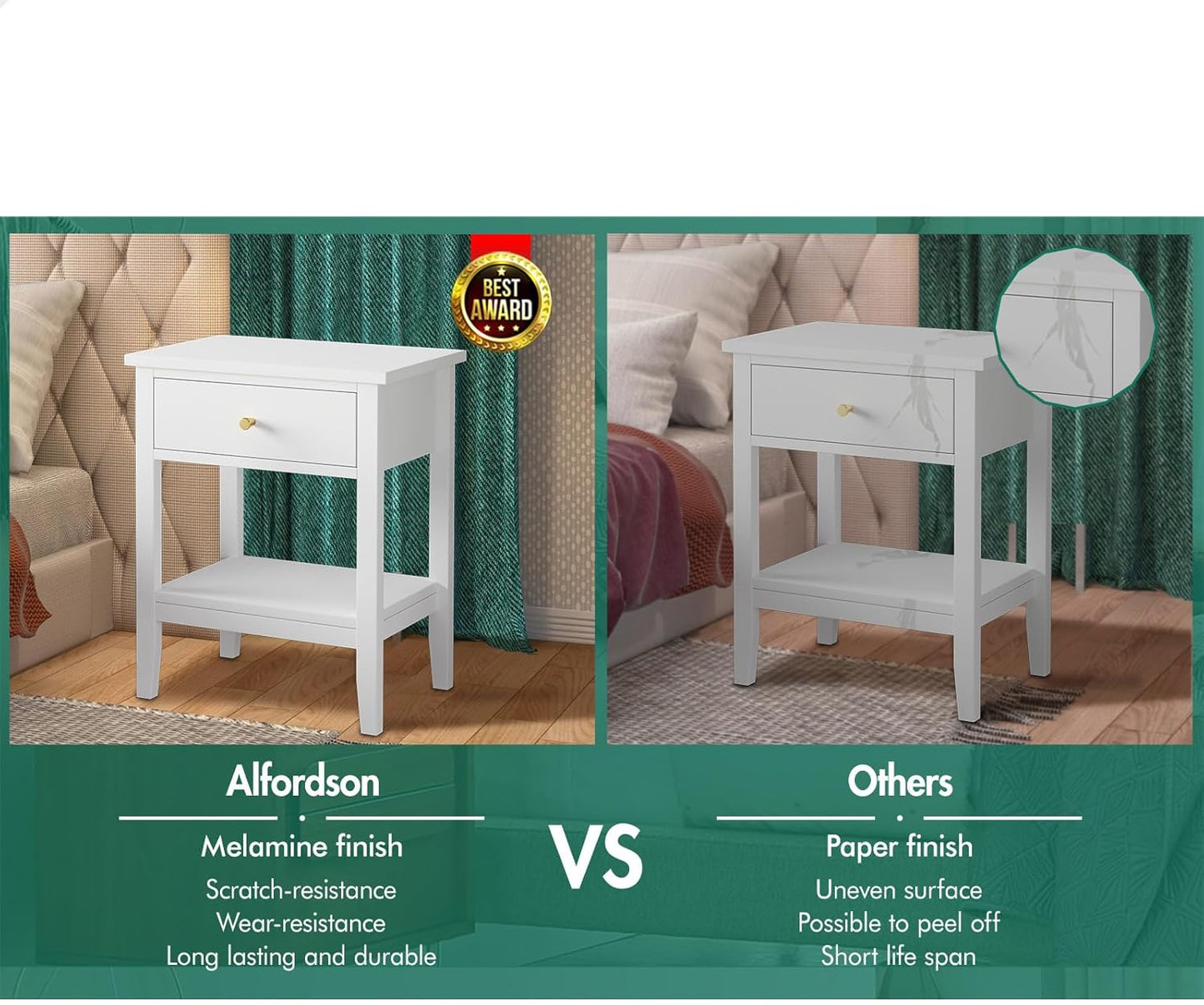 ALFORDSON Bedside Table with Drawer 50Cm X 35Cm X 60Cm, Modern Nightstand with Storage Drawer and Open Display Shelf Hamptons Style (White)