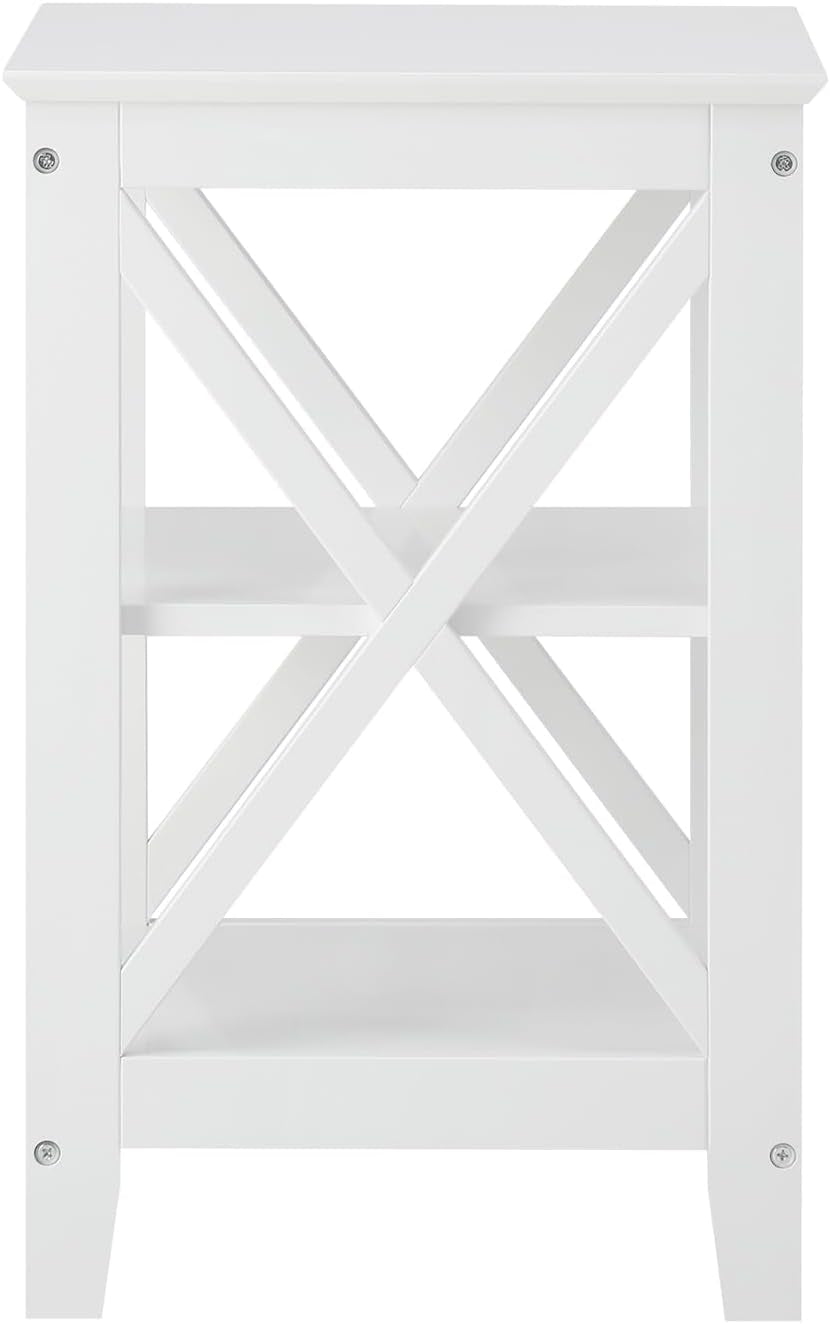 Oikiture End Table with 3-Tier Shelf Sofa Side Table Coffee beside Table White