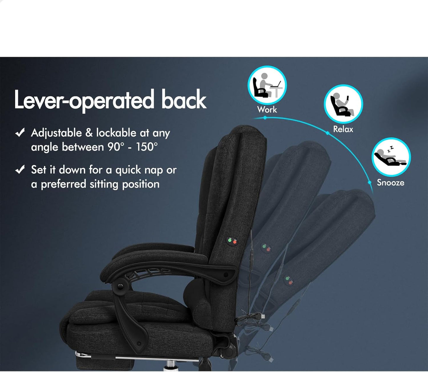 ALFORDSON Executive Office Chair High Back Massage with Footrest, Ergonomic Computer Chair Home Desk Chair, Video Game Recliner Gaming Chairs, 180Kg Capacity (Fabric Black)