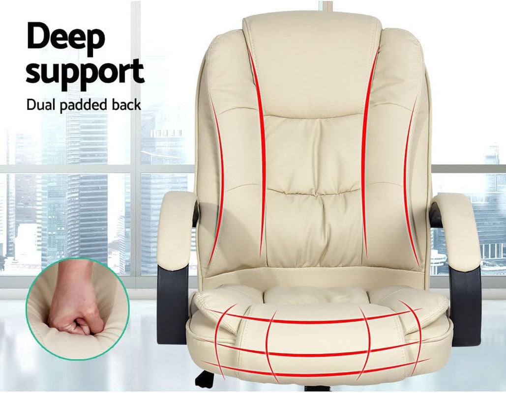 Artiss Gaming Chair Ergonomic Office Chairs Height Adjustable Leather Computer Desk Seat with 120° Recline, High Back and 360°-Swivel Seating Beige for Executive Home