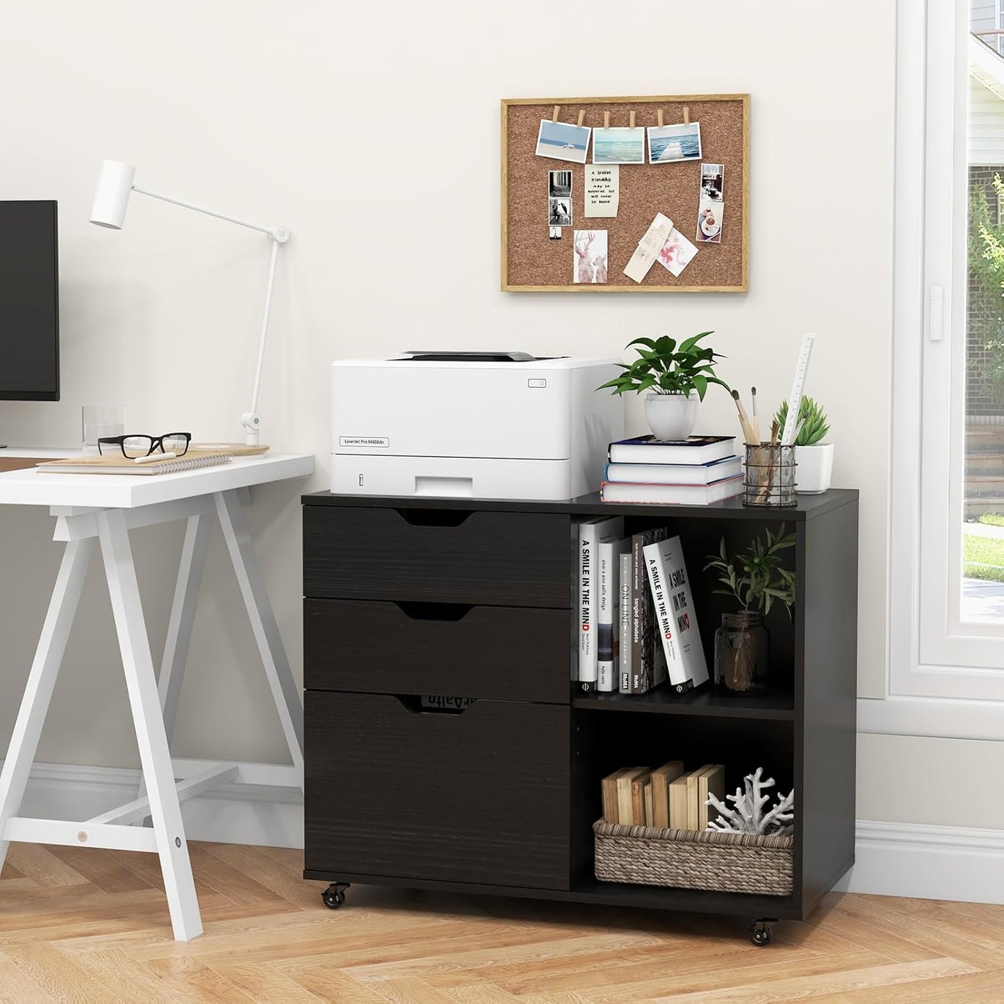 Giantex 3-Drawer File Cabinet, Mobile Printer Stand Cabinet with Adjustable Shelf, Rolling Lateral Filing Cabinet with Wheels for Letter, A4, Legal Size, for Home Office Organization (Black)