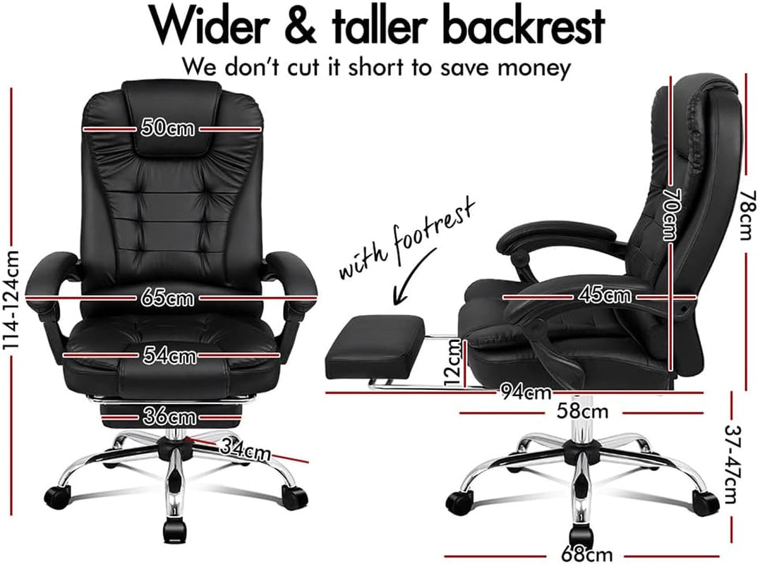 ALFORDSON Ergonomic Office Computer Chair with Footrest, High Back Executive Desk Chair Recliner for Home Office, PU Leather Video Gaming Chair, Earl Black