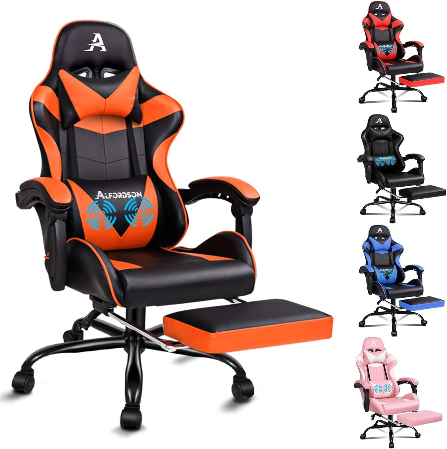ALFORDSON Gaming Chair with Massage and 150° Recline, Ergonomic Executive Office Chair PU Leather with Footrest, Height Adjustable Racing Chair with SGS Listed Gas-Lift, Max 180Kg (Cyan)