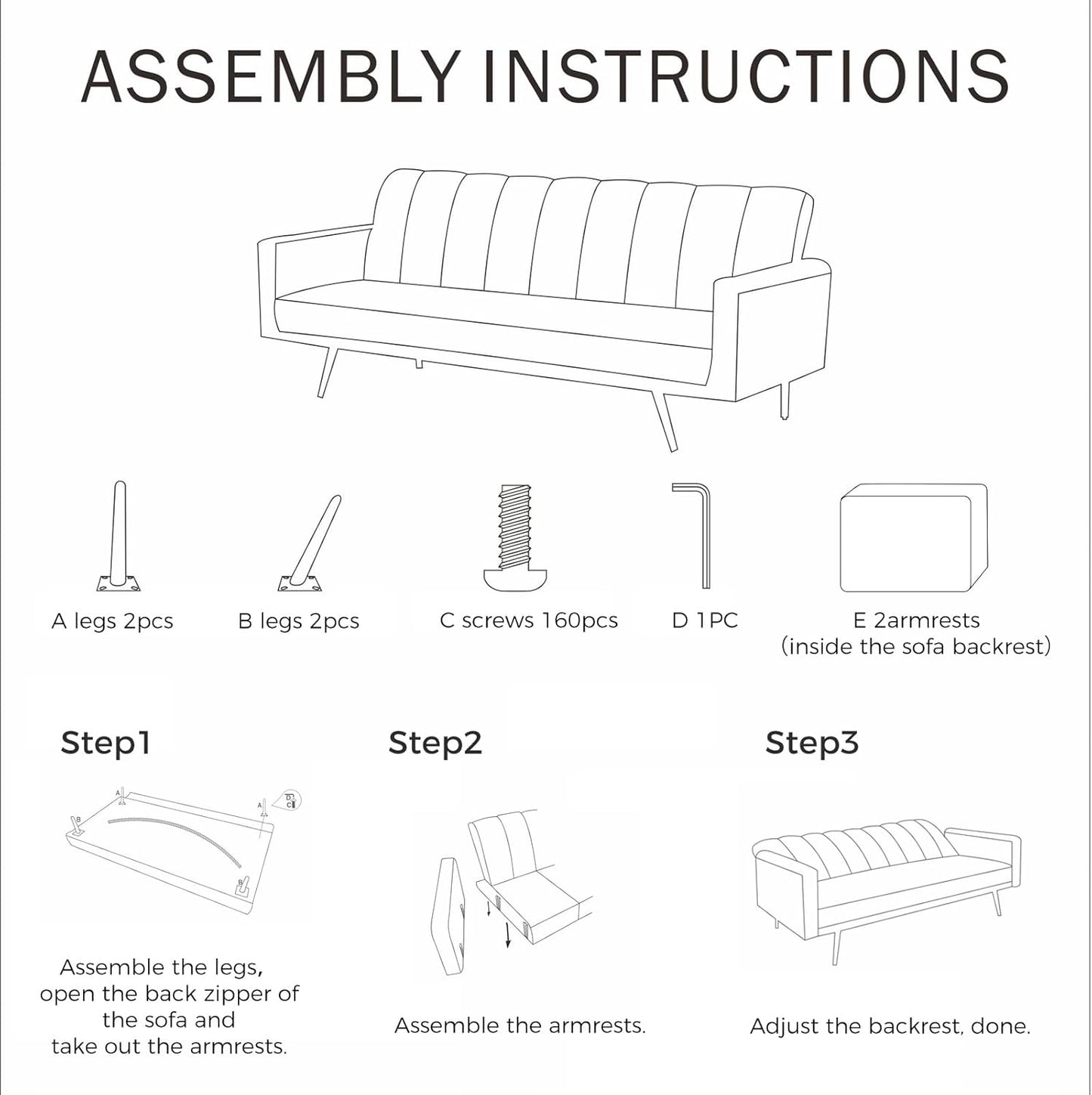 3 Seater Sofa Bed Convertible, Velvet Loveseat Sofa Couch, Recliner Sofa Lounge with 3 Adjustable Backrest Positions, Spare Bed for Guest, Load up to 220Kg (197Cm, Green)