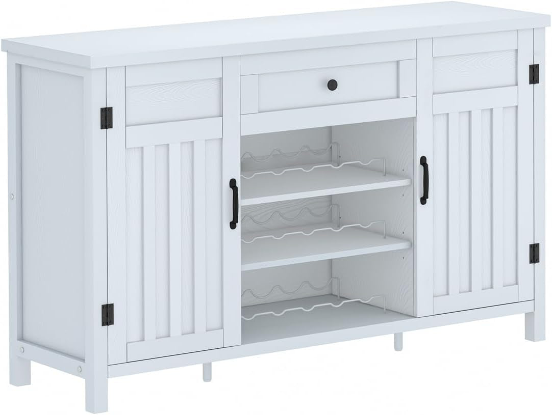 Industrial Coffee Bar Cabinet with Wine Rack, Wood Buffet and Sideboard with Storage Cabinet, (55.12 Inch, White Oak)