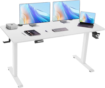 Height Adjustable Electric Standing Desk,160 X 70Cm Splice-Piece Board,Rising Home Office Computer Table with Memory Controller (White, 160 X 70Cm)