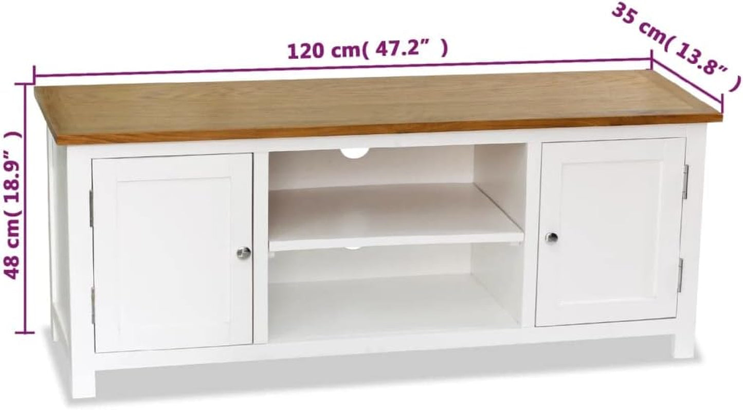 Vidaxl Solid Oak Wood & Pinewood TV Cabinet - Two-Tone Design, Ample Storage Space for Multimedia Appliances, with Cable Outlets, Requires Assembly