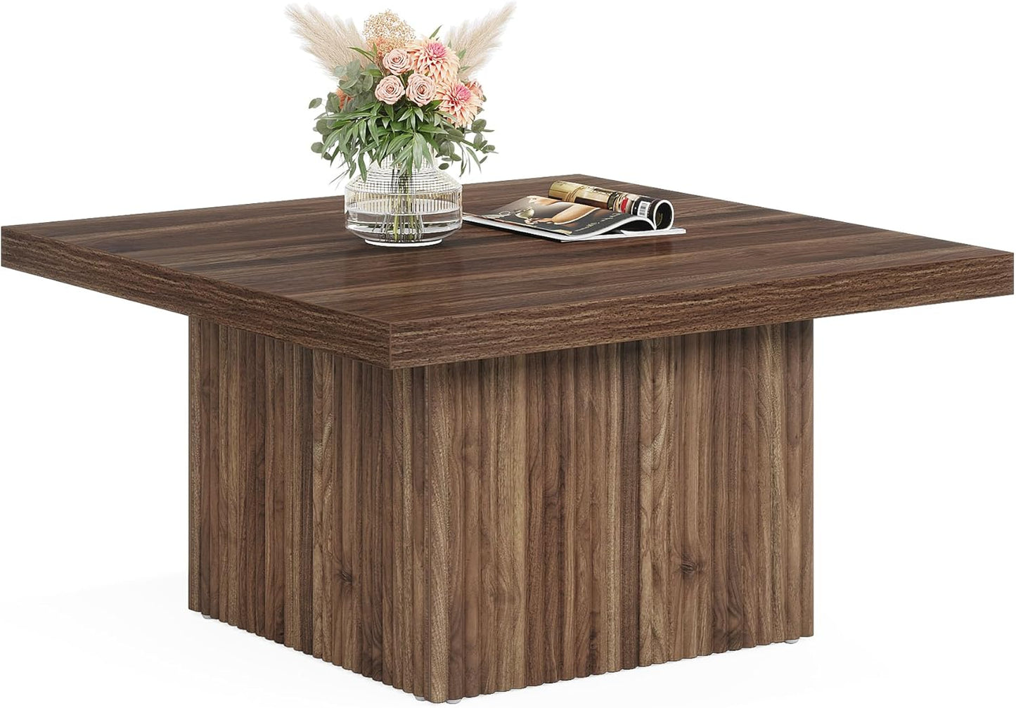 Square Coffee Table, 31.5-Inch Engineered Wood Coffee Table for Living Room, Vintage Brown Center Table, Large Mid-Century Modern Cocktail Table